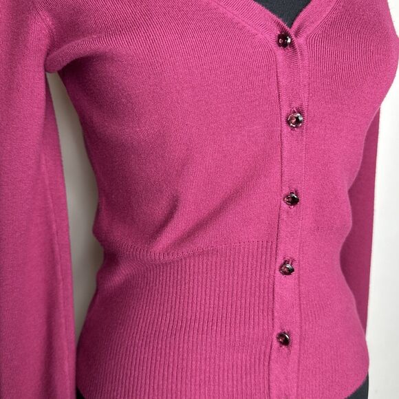 Vintage Y2K Ann Taylor Loft Pink Jewel Button Knit Cardigan Sweater Small Preppy - Picture 4 of 10